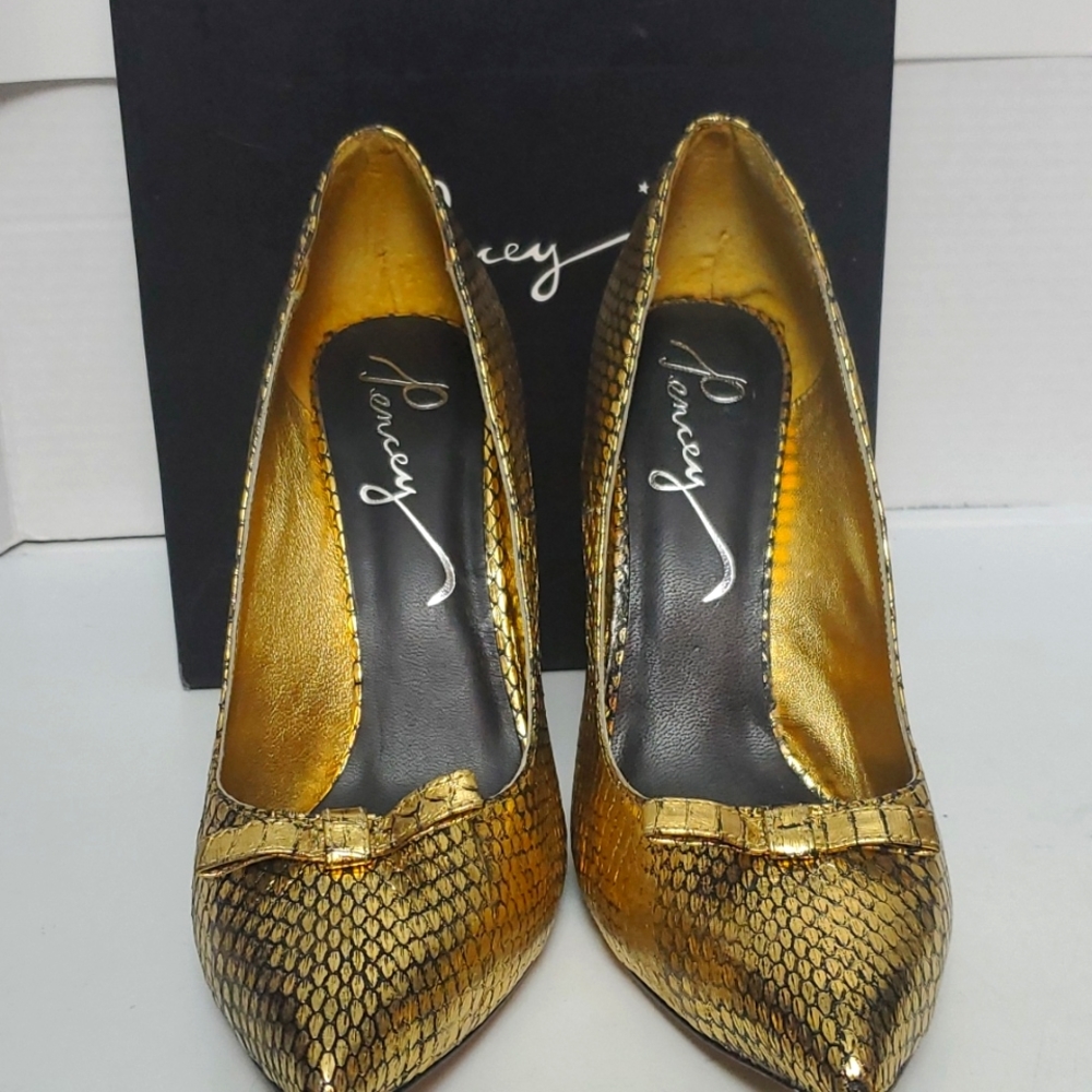 PENCEY Gold Snake Stilleto Heels